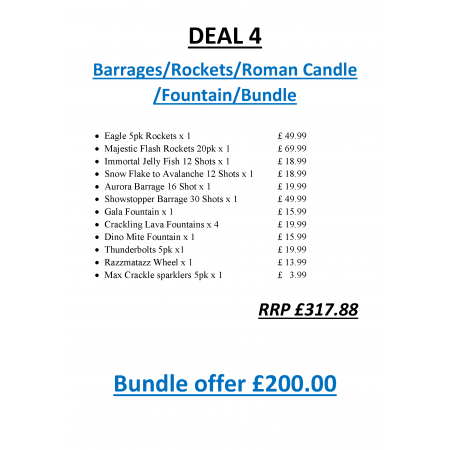 Deal 4 Barrages-Rockets-Roman Candles-Fountains